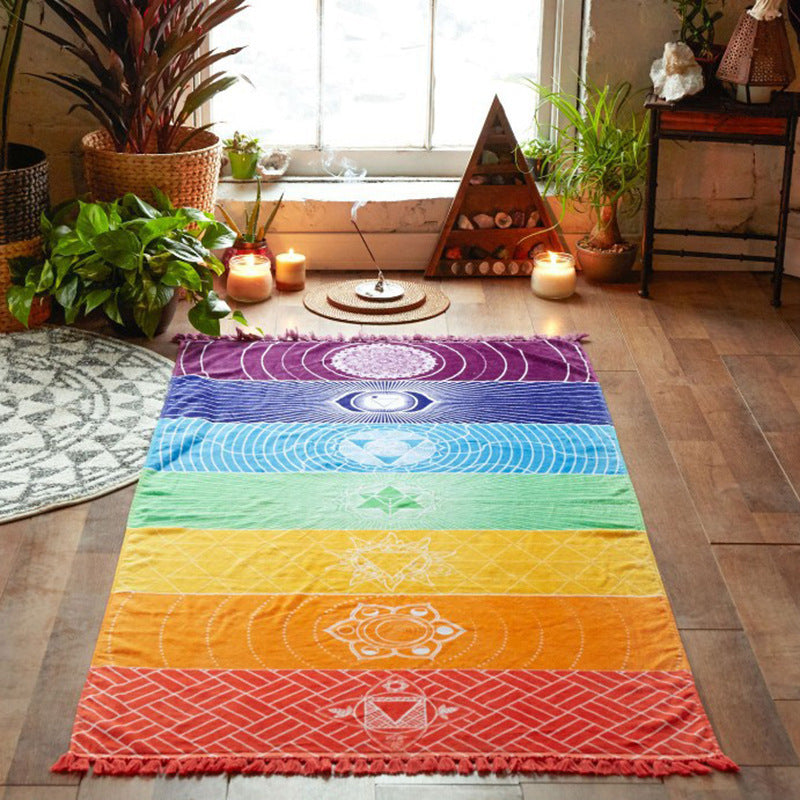 Square Rainbow Beach Towel Colorful Series Life Wheel Tapestry