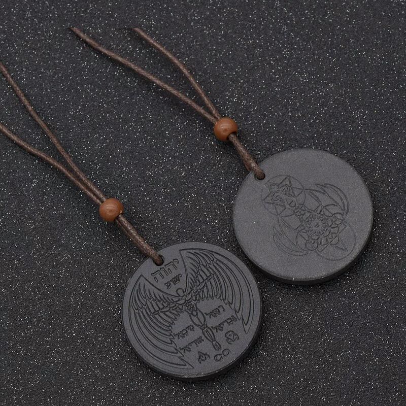 Trapeze Energy Round Negative Ion Chain Anti-Radiation Pendant Volcanic Stone Necklace Pendant