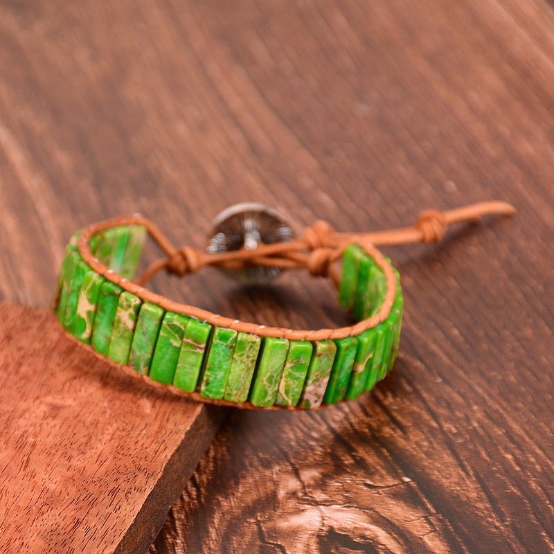 Colorful Seven Chakra Braided Bracelet Natural Emperor Stone Yoga Bracelet Genuine Leather Wrap Bracelet