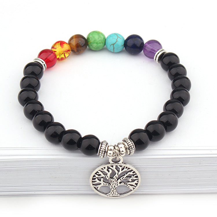 8MM Volcanic Stone Beads Tree Of Life Bracelet Colorful Chakra Energy Yoga Bracelet