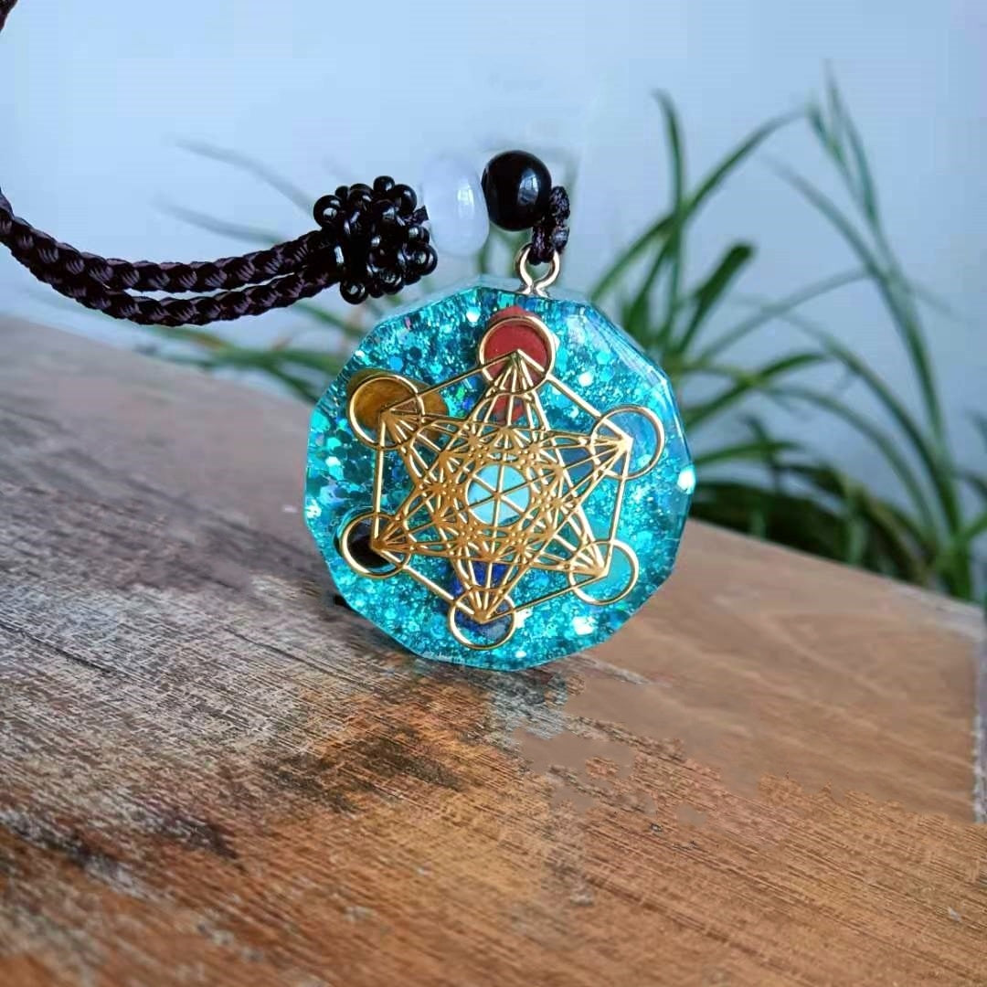 Melon Tower Cube Aura Protection Energy Pendant Necklace