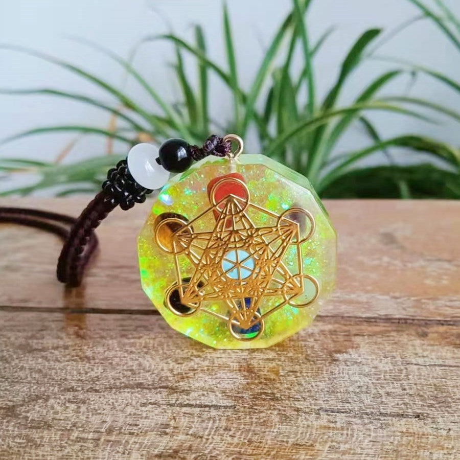 Melon Tower Cube Aura Protection Energy Pendant Necklace