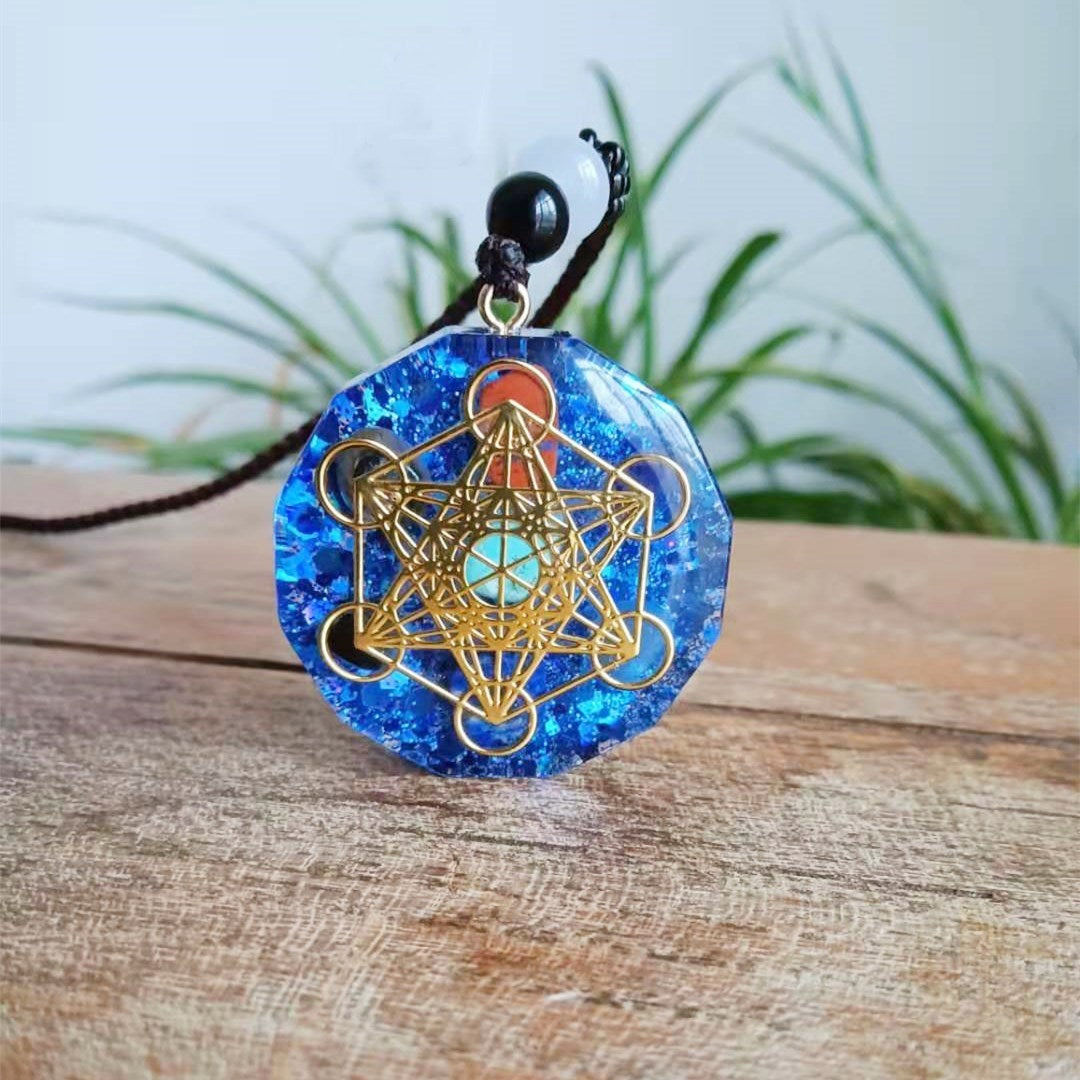 Melon Tower Cube Aura Protection Energy Pendant Necklace