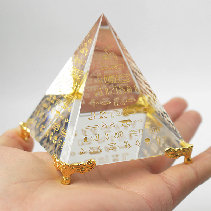 New Hieroglyphs Pyramid Crystal Feng Shui Stone Yoga Energy Healing Crystal Ornament Living Room Decoration