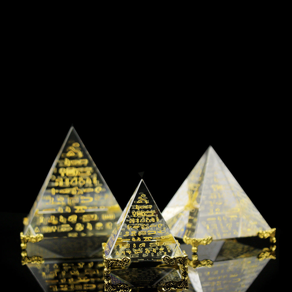 New Hieroglyphs Pyramid Crystal Feng Shui Stone Yoga Energy Healing Crystal Ornament Living Room Decoration