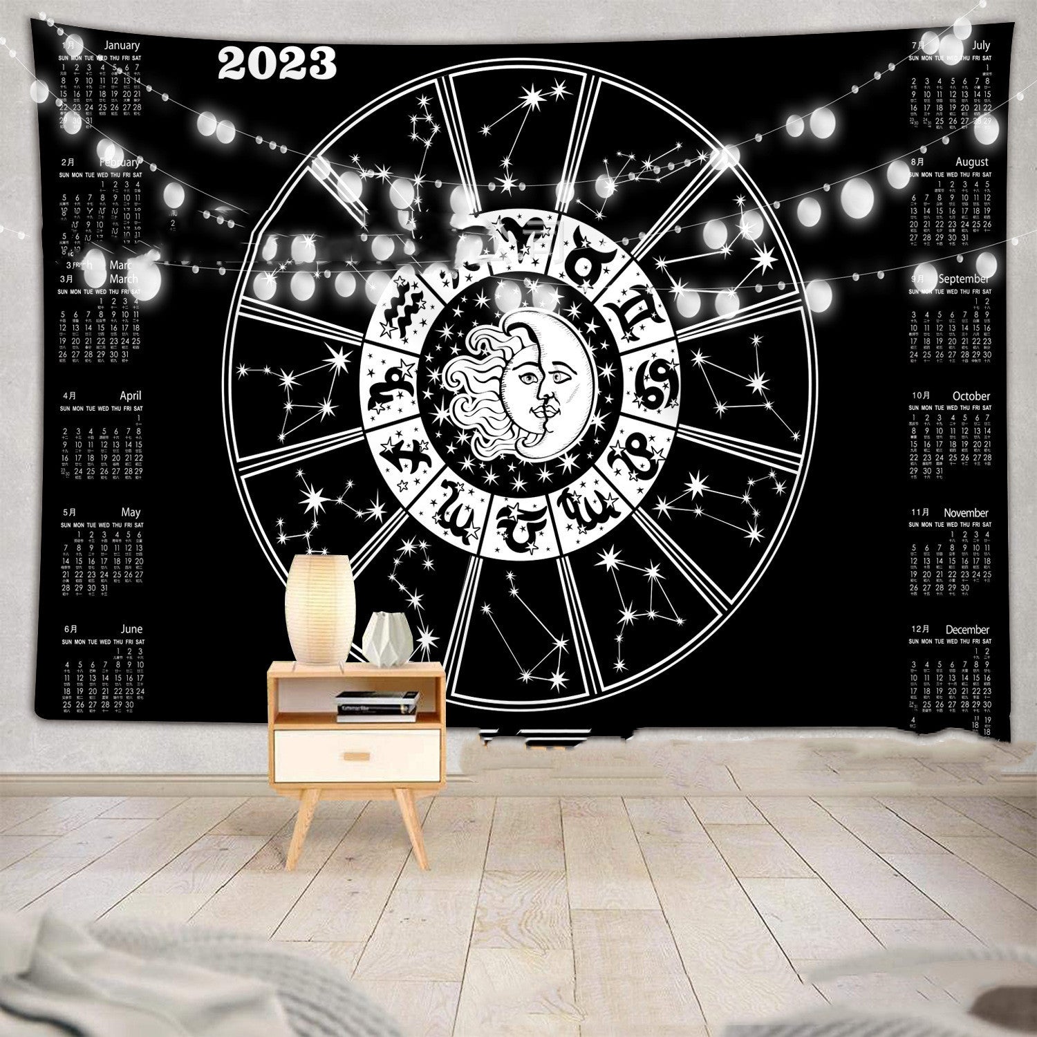 Solar Calendar Tapestry Sun And Moon Constellation Bedroom