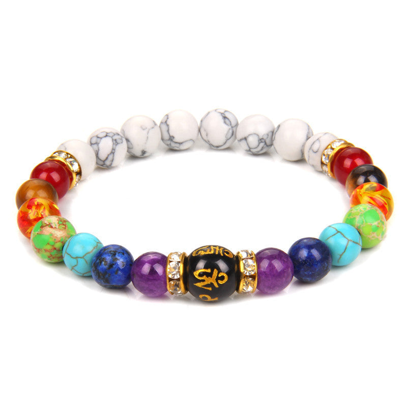 Natural Volcanic Stone Seven Chakra Yoga Energy Bracelet