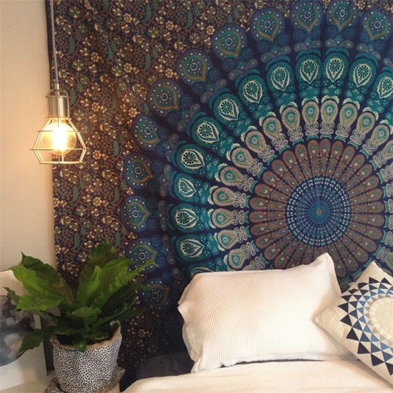 Indian Mandala Peacock Tapestry