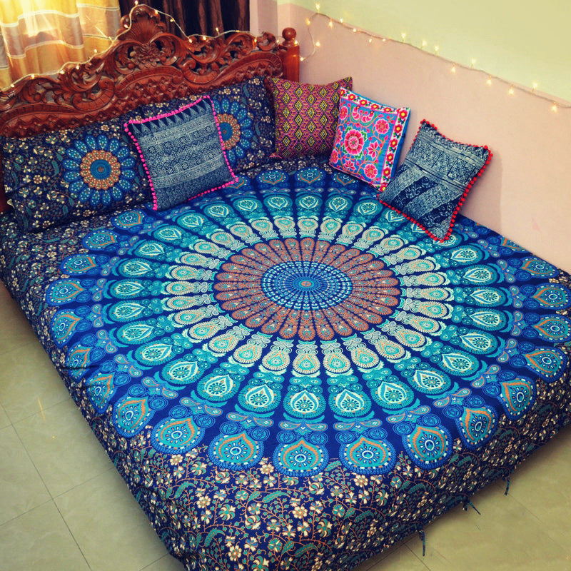 Indian Mandala Peacock Tapestry