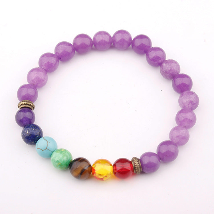 Colorful seven chakra energy yoga beads natural volcanic stone beaded bracelet