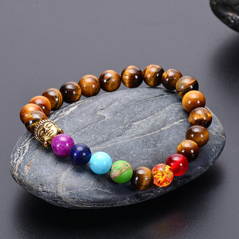 Seven Chakra Healing Beaded Bracelet Natural Lava Stone Tiger Eye Beads Bracelet