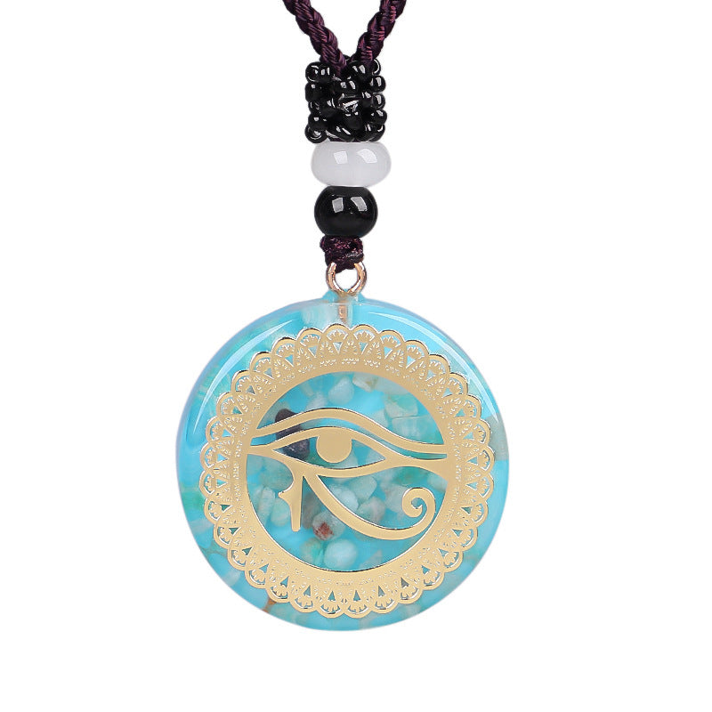 Lotus Eye Epoxy Gravel Pendant Long Sweater Chain Seven Chakra Energy Yoga Necklace