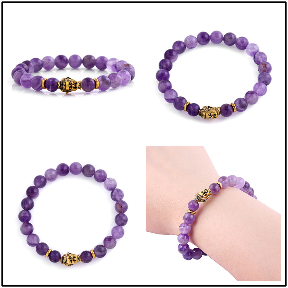 Natural Amethyst Buddha Head Bracelet Amethyst Stone Bead Bracelet