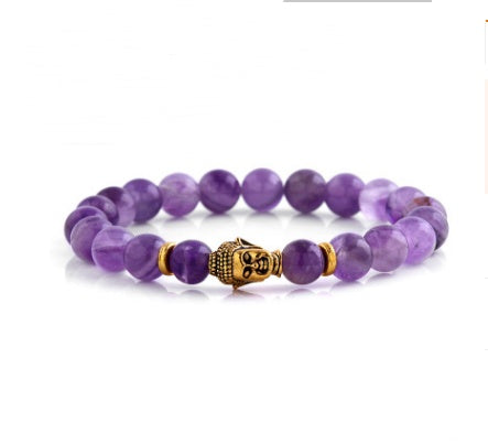 Natural Amethyst Buddha Head Bracelet Amethyst Stone Bead Bracelet