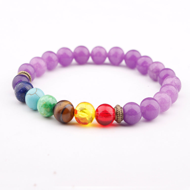 Colorful seven chakra energy yoga beads natural volcanic stone beaded bracelet