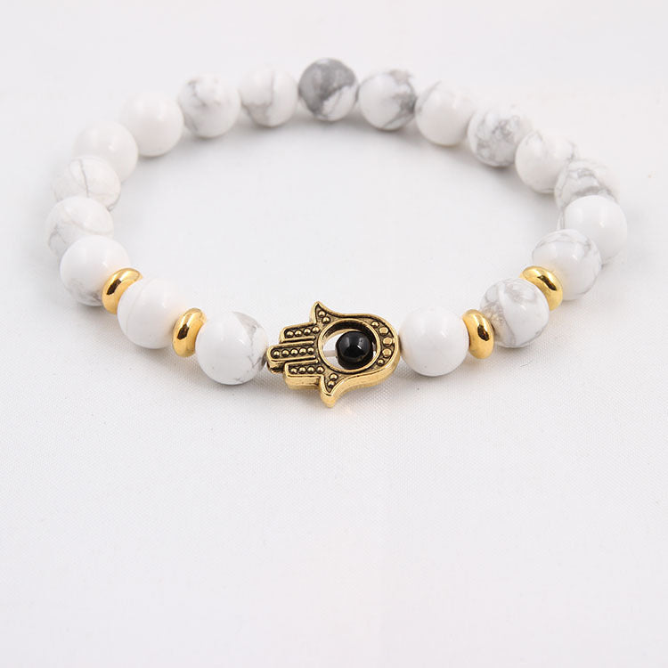 8mm Black Lava Energy Stone Bead Bracelet Gold Bracelet