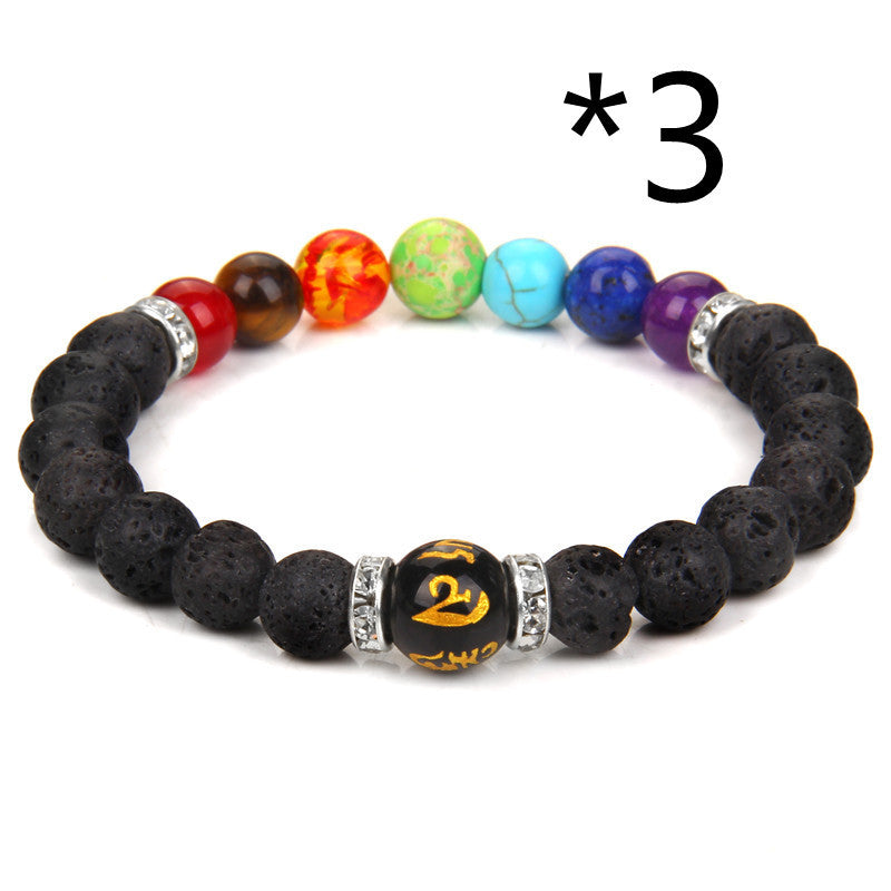 Natural Volcanic Stone Seven Chakra Yoga Energy Bracelet