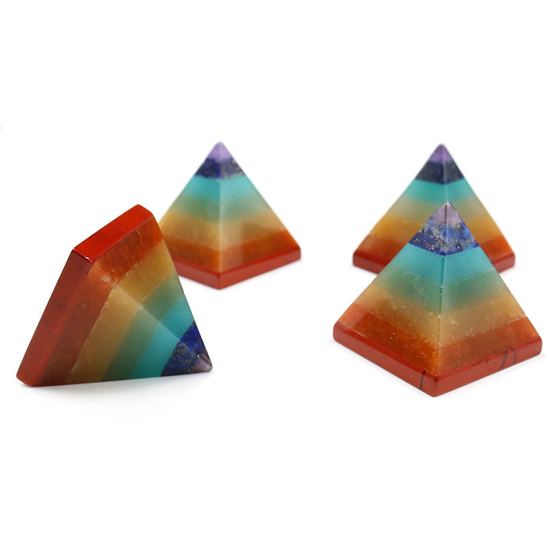 Natural crystal stone colorful chakra pyramid