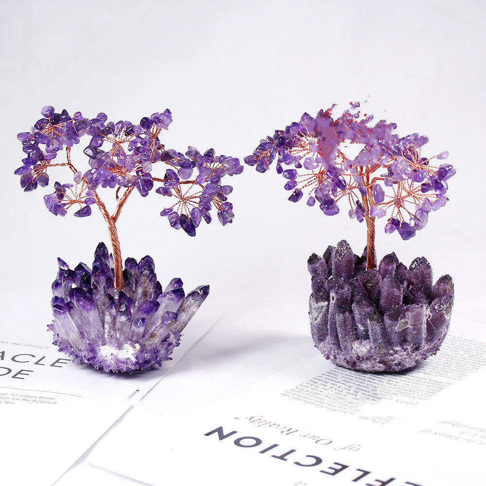 Natural Amethyst Flower Tree Amethyst Cluster Base Desktop Office Decoration