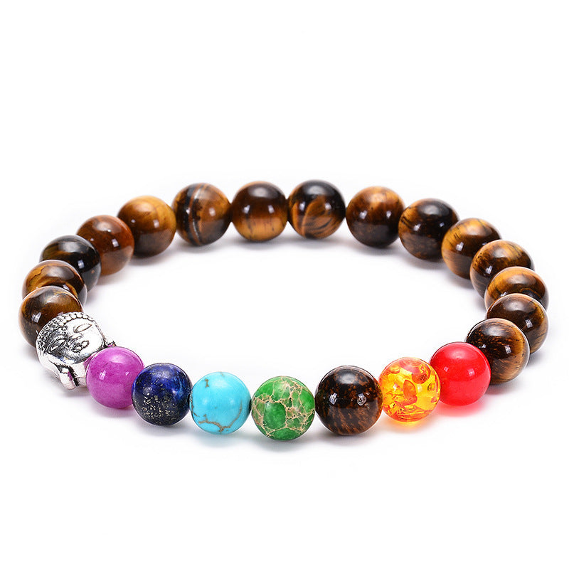 Seven Chakra Healing Beaded Bracelet Natural Lava Stone Tiger Eye Beads Bracelet