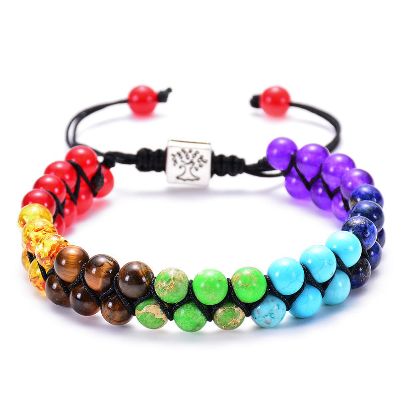 Fashion Jewelry 6mm 7 Chakra Stone Bead Yoga Meditation Bracelet Healing Crystal Double Layer Natural Gemstone Beaded Anxiety Bracelets For Women