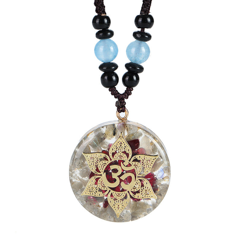 Lotus Eye Epoxy Gravel Pendant Long Sweater Chain Seven Chakra Energy Yoga Necklace