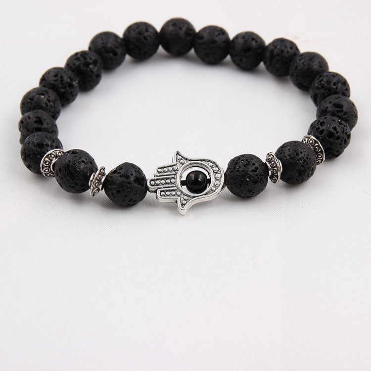 8mm Black Lava Energy Stone Bead Bracelet Gold Bracelet