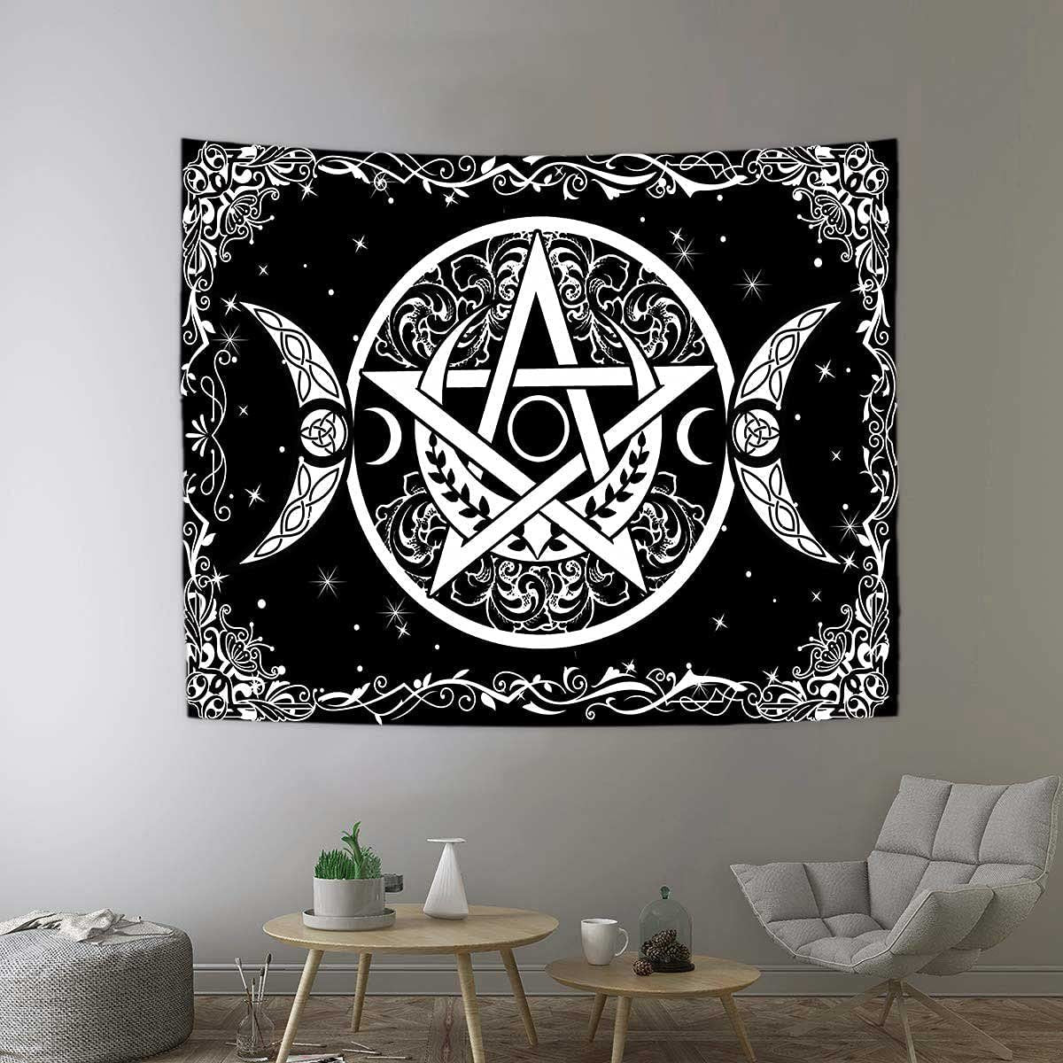 Psychedelic Black And White Pentagram Art Flannel Art Tapestry