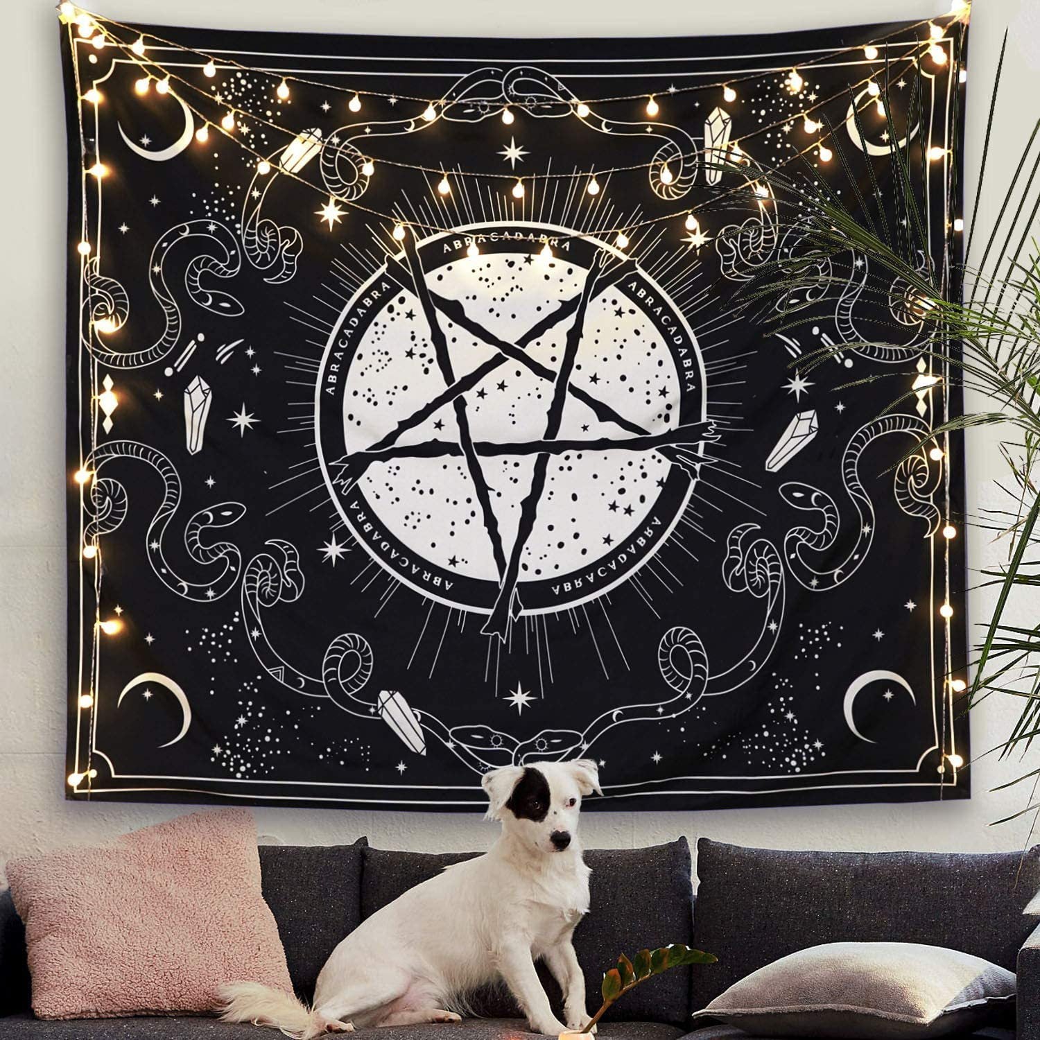 Psychedelic Black And White Pentagram Art Flannel Art Tapestry